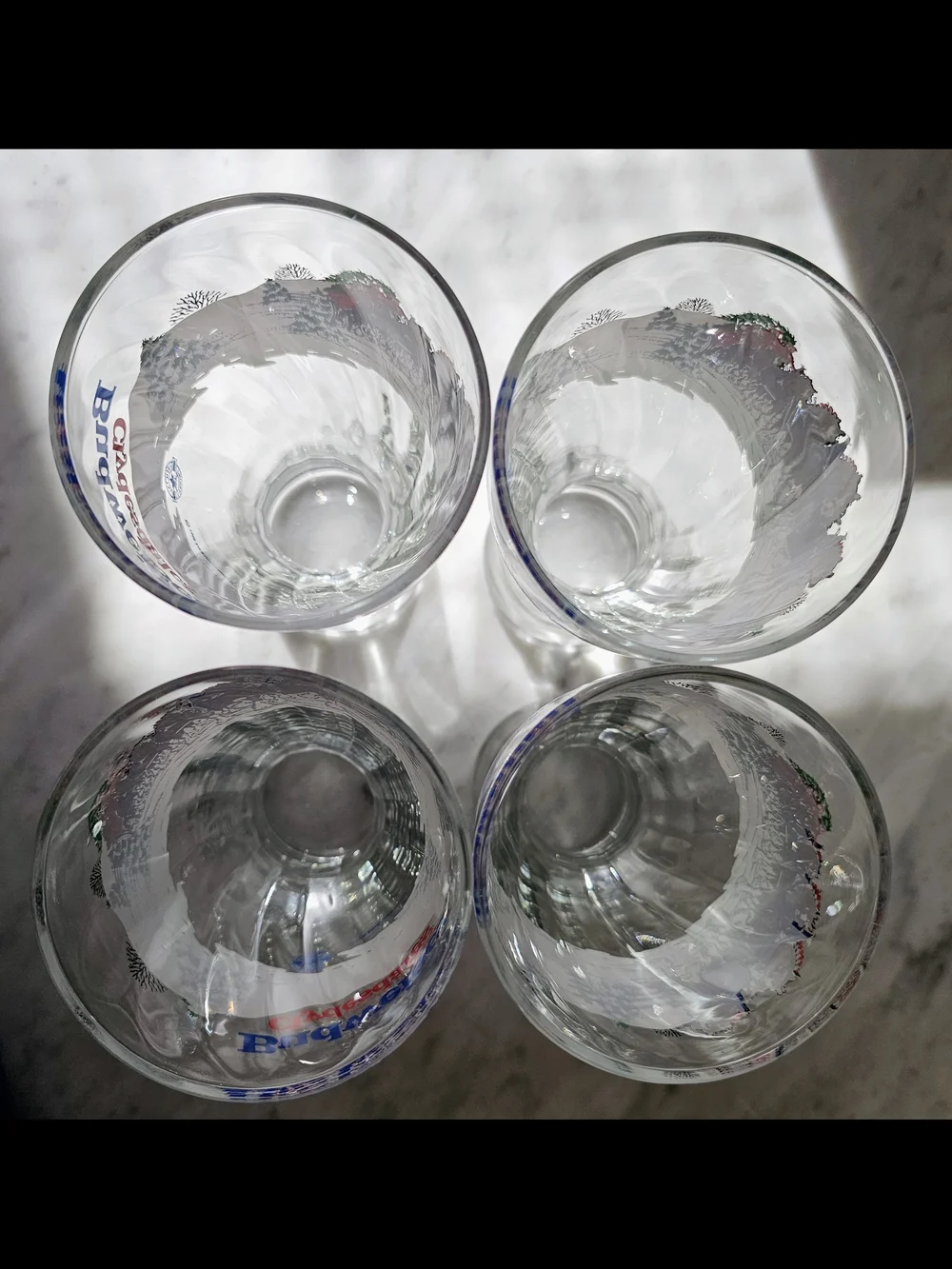 Budweiser Clydesdales Pilsner Glasses Set 4 Vintage 1995 Christmas Holiday Bar